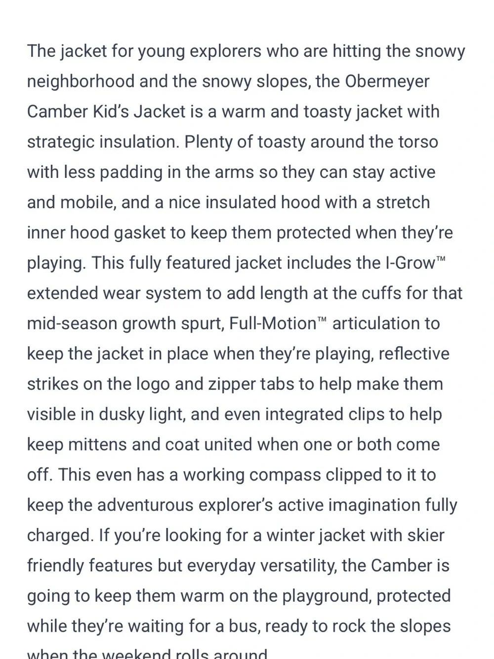 Obermeyer Kids “Camber” Ski and Snowboard winter jacket